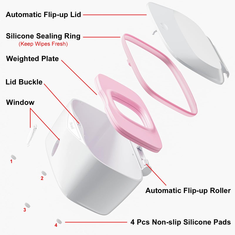 Seposeve Wipes Dispenser with Weighted Plate, X2 PRO, Seposeve Perfect Pull Baby Wipe Holder, Refillable Wipe Container, Keeps Wipes Fresh, One-Handed Operation. Non-Slip, Easy Open/Close Wipes Case, Pink - Image 4